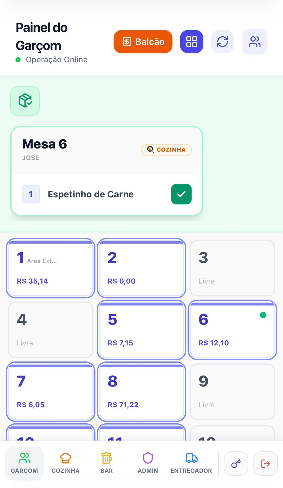 Aviso ao Garçom